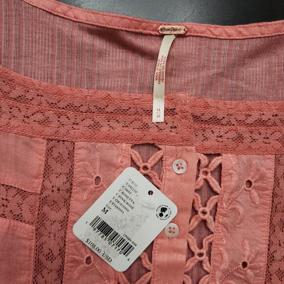 NWT Free People Pretty Please Lace Tunic Top Rosetta Pink Size Medium - Picture 4 of 6